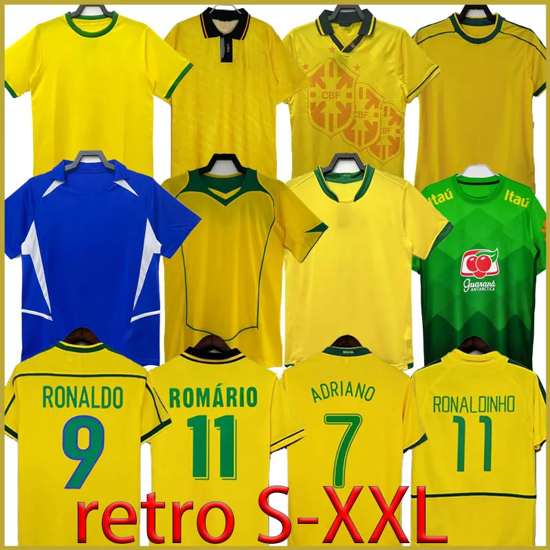 Kit1994 Ronaldinho Brasils Vintage Jersey Romario Rivaldo Brasile Carlos Camisa de Futebol 1998 2002 Ronaldo Kaka 2006 2000 Pele Retro Soccer Maglie per bambini