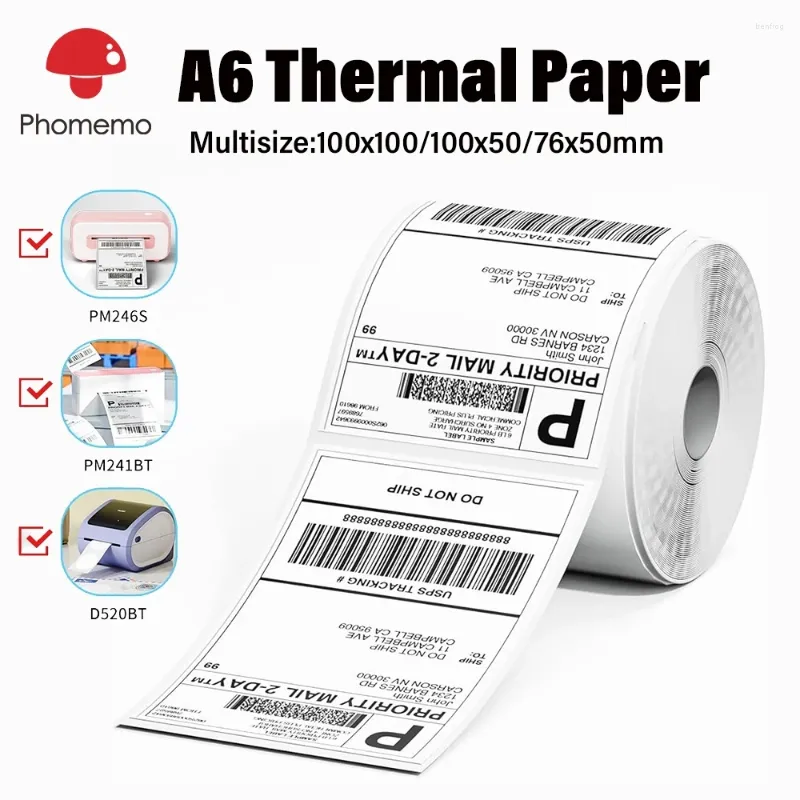 Rolto adesivo per etichetta termica da 100x150 mm per la carta adesiva di dimensioni per Phomemo PM-241BT/D520/246S