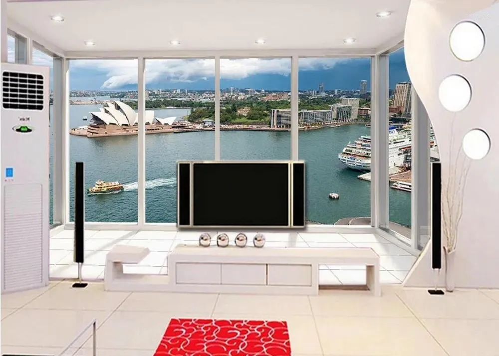 Fonds d'écran Fond d'écran 3D personnalisés belles vues de balcon sur le Sydney Opera House PO pour la chambre