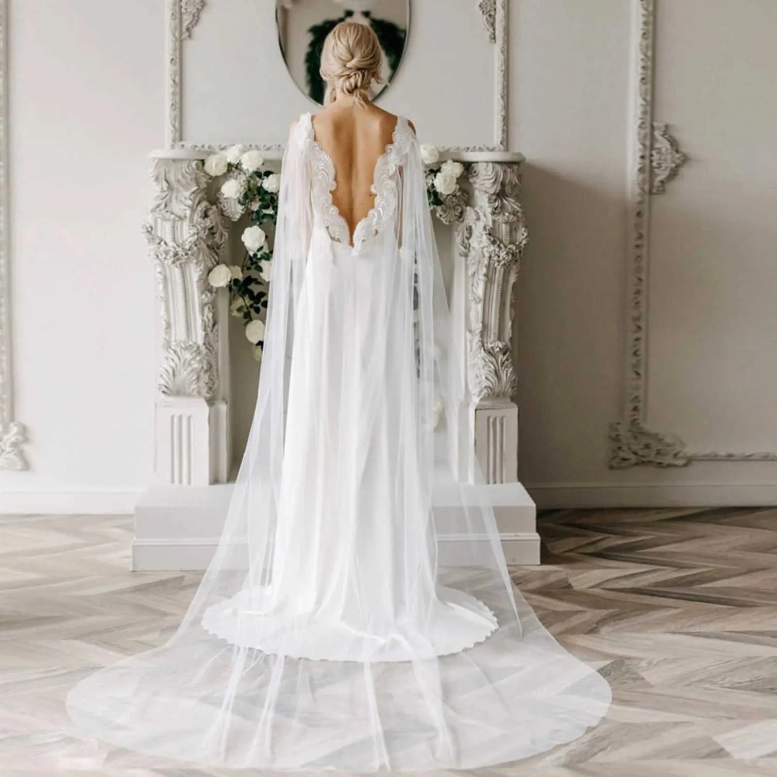 Gioielli per capelli Donna VG85 Mantelle Velo Lungo Cattedrale Mantello da sposa Accessori da sposa per la sposa Bolero Scialle da sera morbido_voghion.com