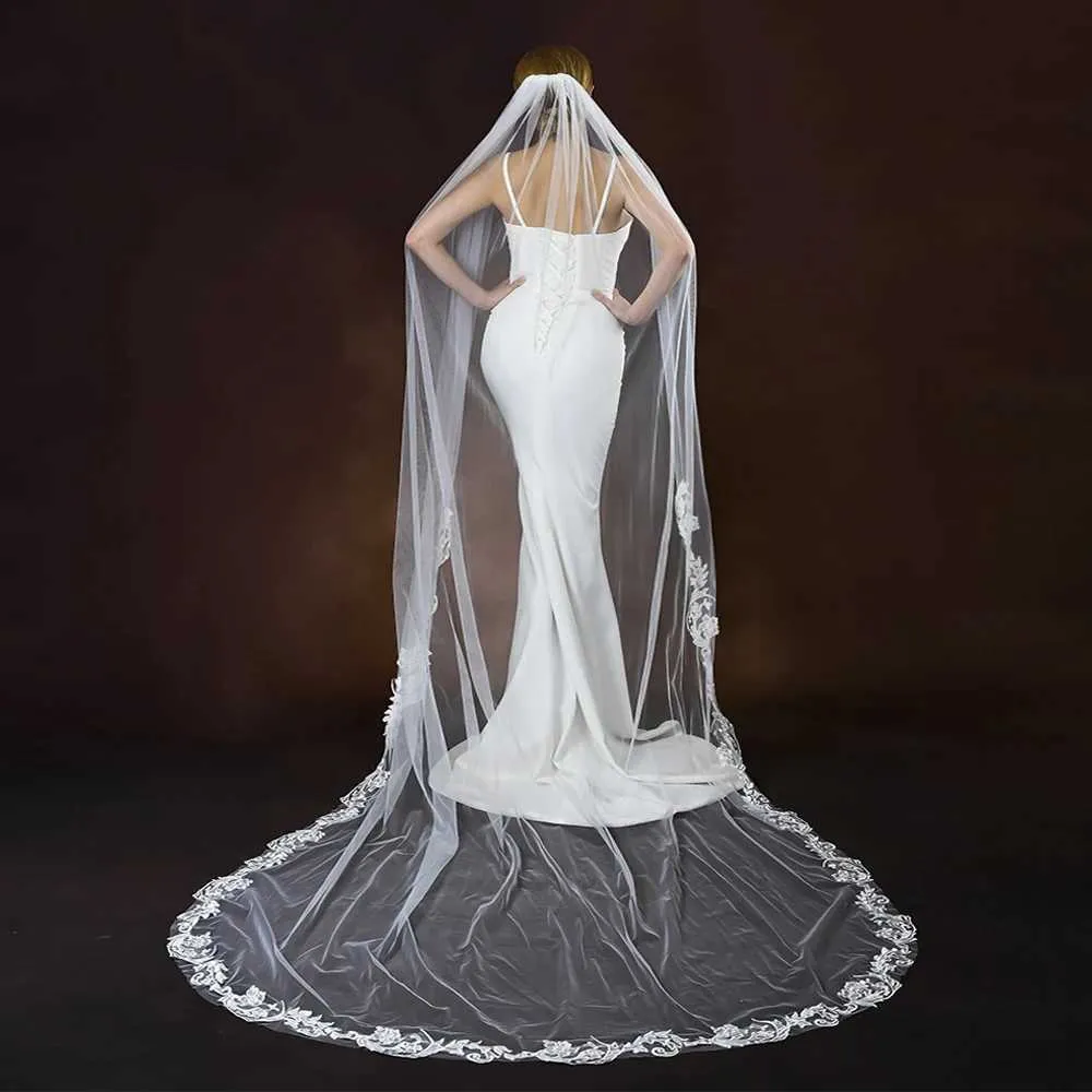 Hair Jewelry Long Veil 1 Tier Veils Scallop Lace Trim Wedding Bridal Accessories Soft Tulle white Veu VP105_ipsvogv.com