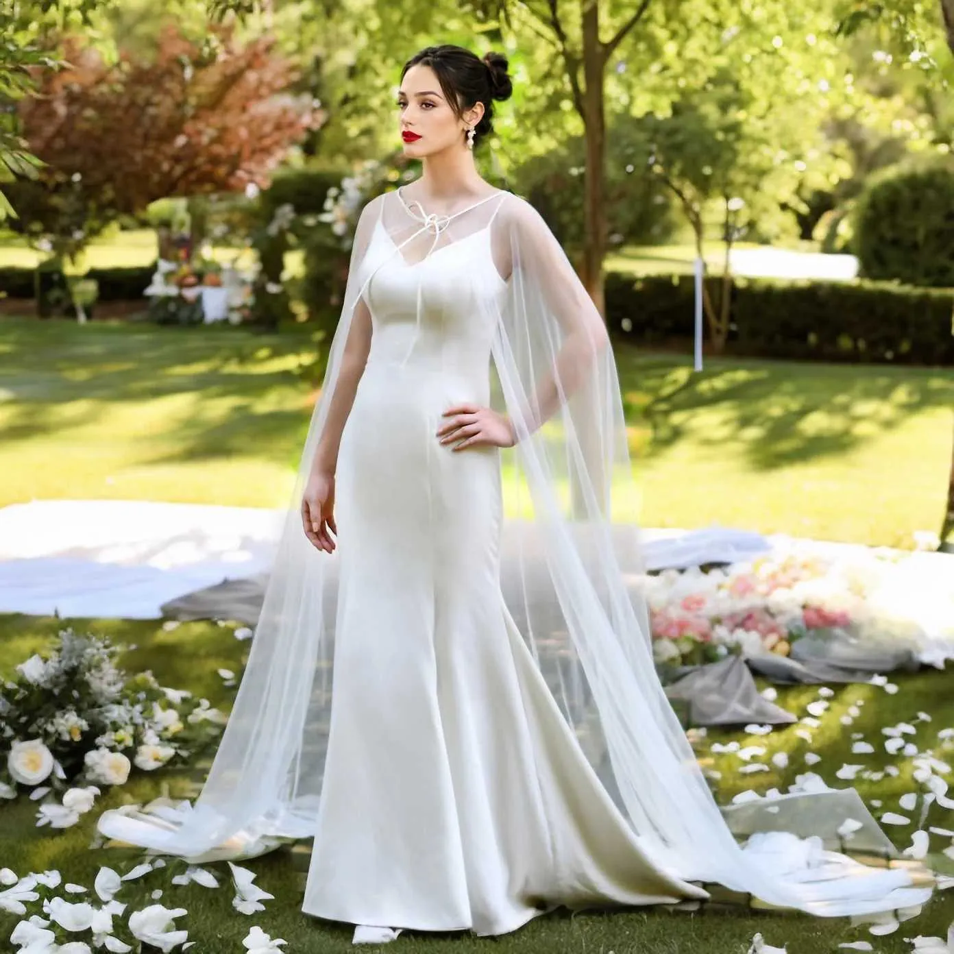 Jóias para cabelo femininas VG16 Long Cathedral Cape Veil Cloak Jacket para mulheres Simples Bolero Bridal Soft Tulle Shawl Wedding_voghion.com