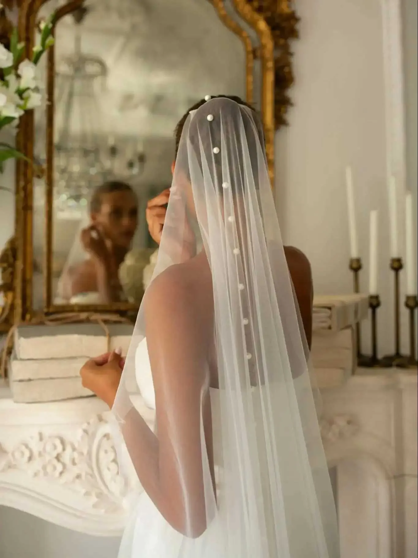 Hair Jewelry V64 Simple Pearls Bridal Veils Sheer Veil 1 Tier Cut Edge Beaded Short Soft Wedding Accessories for Bride_voghion.com