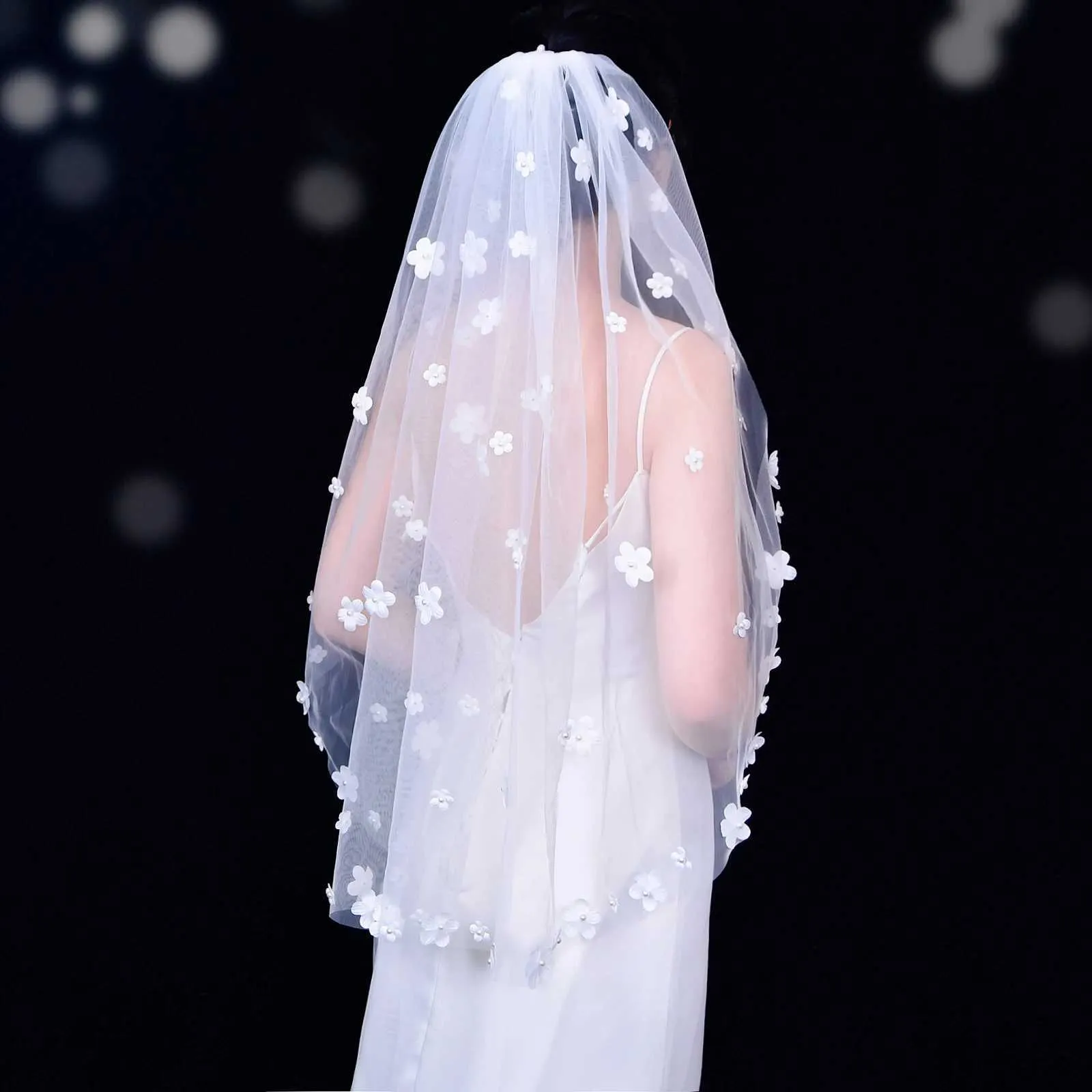 Hair Jewelry Short Wedding 3D Flowers Communion Wreath Girls Mini Bridal Veil Bachelorette Party Accessories for_voghion.com