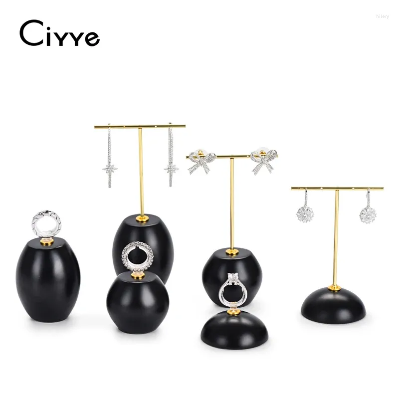 Placas decorativas Ciyyye Brincos de resina preta Praço de exibição com suporte de joalheria de anel de metal suporte de armazenamento de lojas