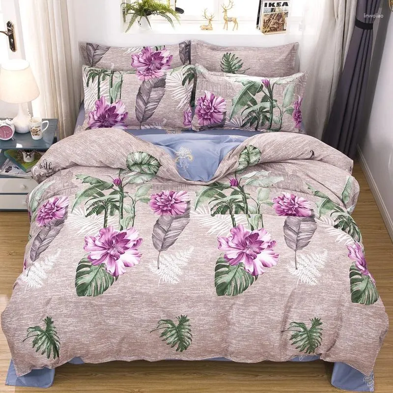 Ensembles de literie feuilles de couvre-lit de motif de fleurs ensemble de couette gamin-draps enfants adultes et taies d'oreiller couette