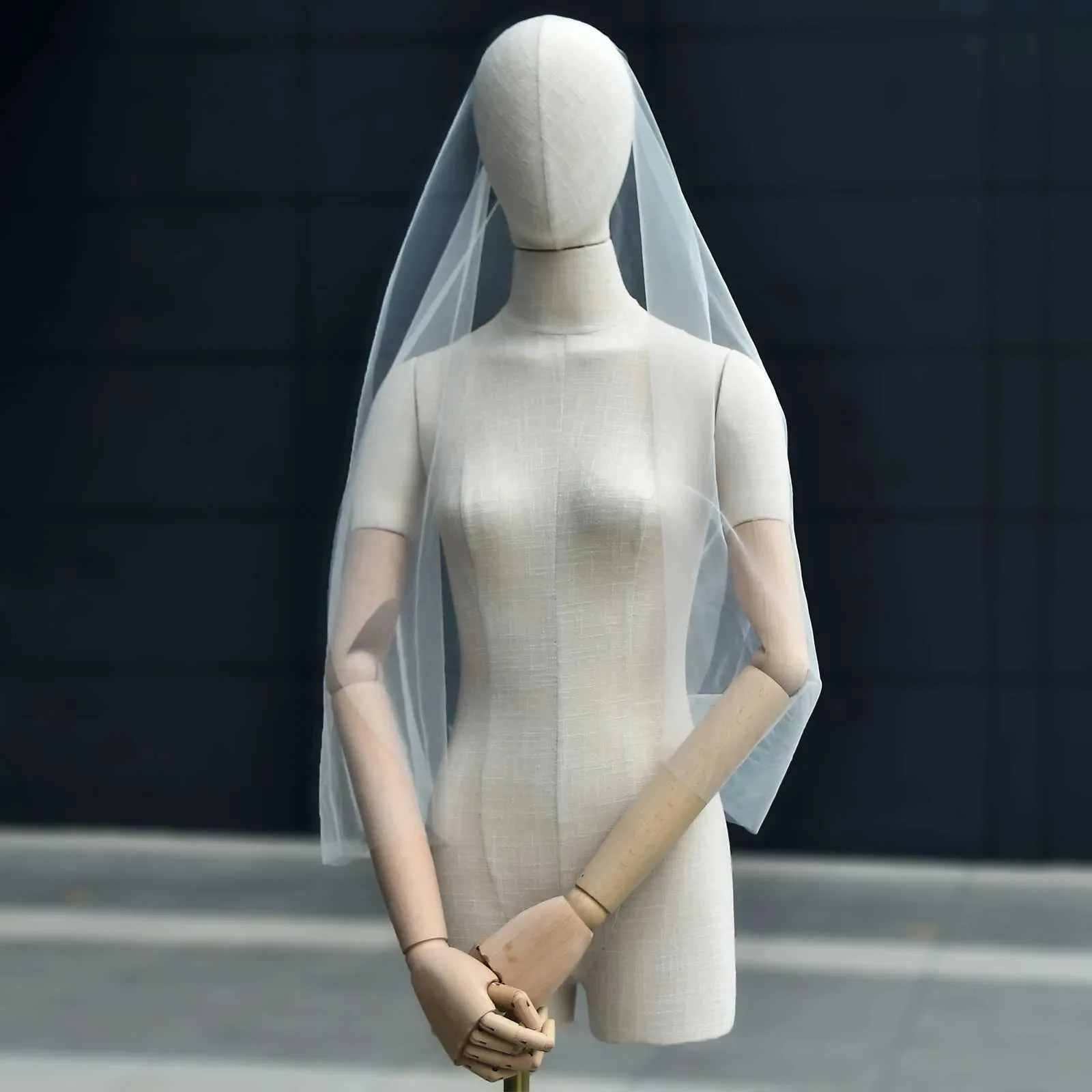 Hair Jewelry V64 Simple Pearls Bridal Veils Sheer Veil 1 Tier Cut Edge Beaded Short Soft Wedding Accessories for Bride_voghion.com