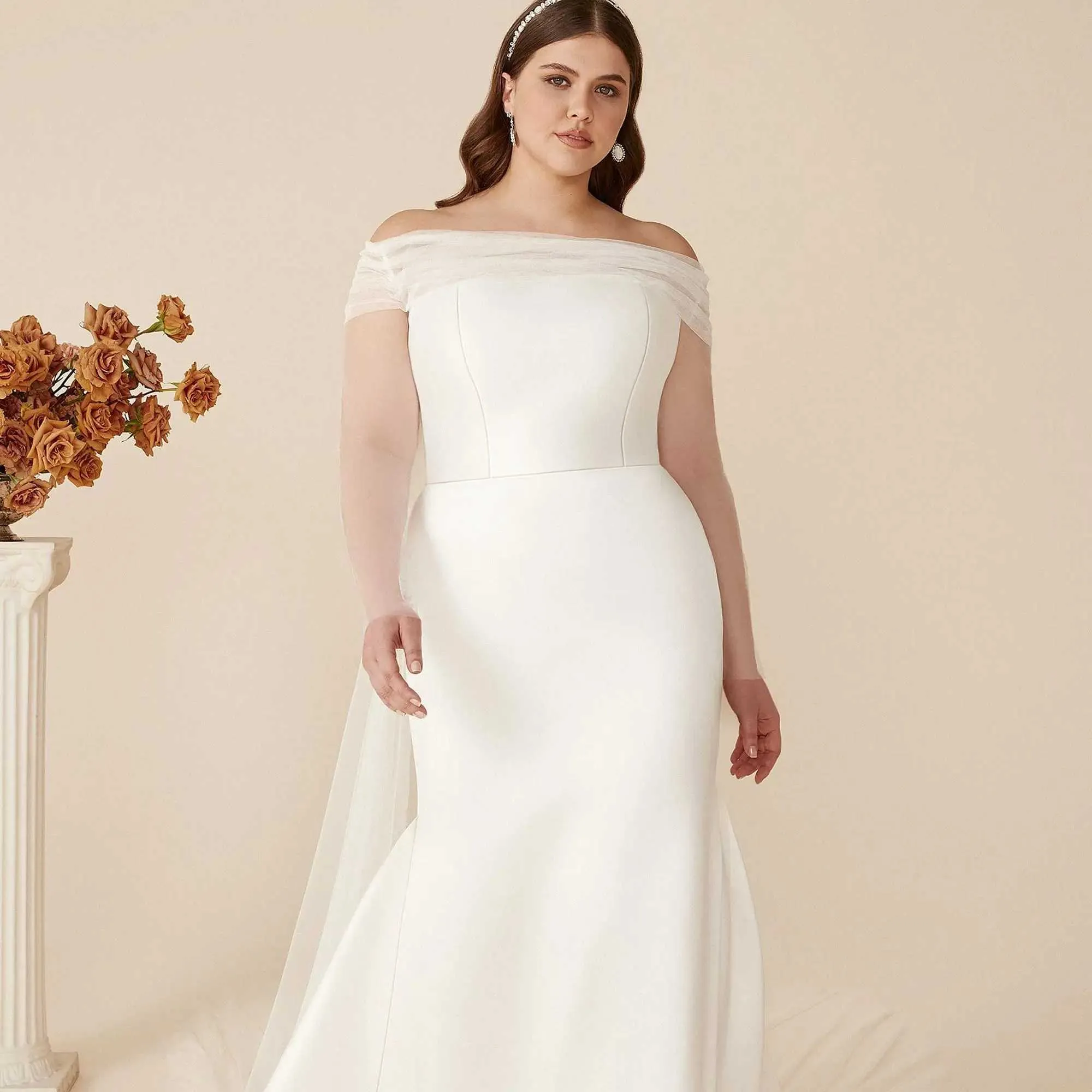 Bijuterii de păr VG87 Catedrală Mireasă Pelerină Voal Bolero Jachetă Femei Plus Size Șal Accesorii Mireasă Palton de Nuntă_voghion.com