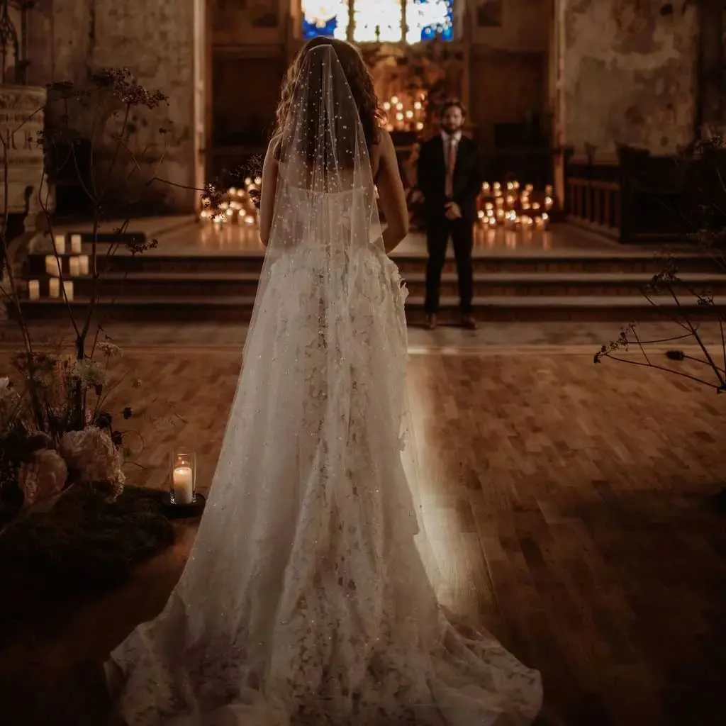 Gioielli per capelli Veli di perle eleganti Pettine piatto liscio Velo da sposa Perline miste 1 livello Bordo tagliato Velato lungo da donna da sposa_voghion.com