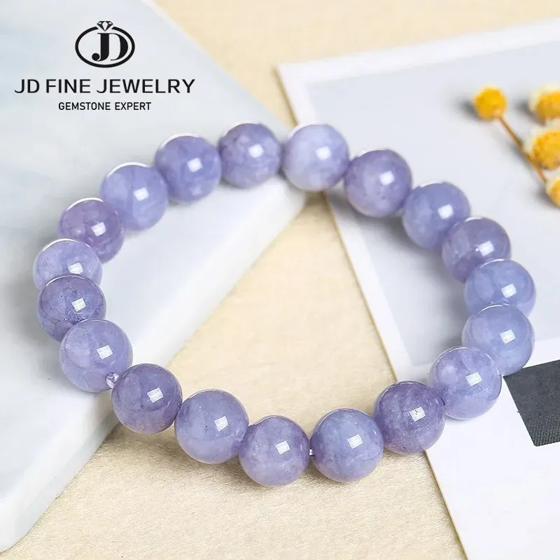 JD Natural Aquamarine Bead Armbanden Women Fashion Purple Chalcedony Round Stone Elegant Healing Strand Bangles Polsband geschenken 240423