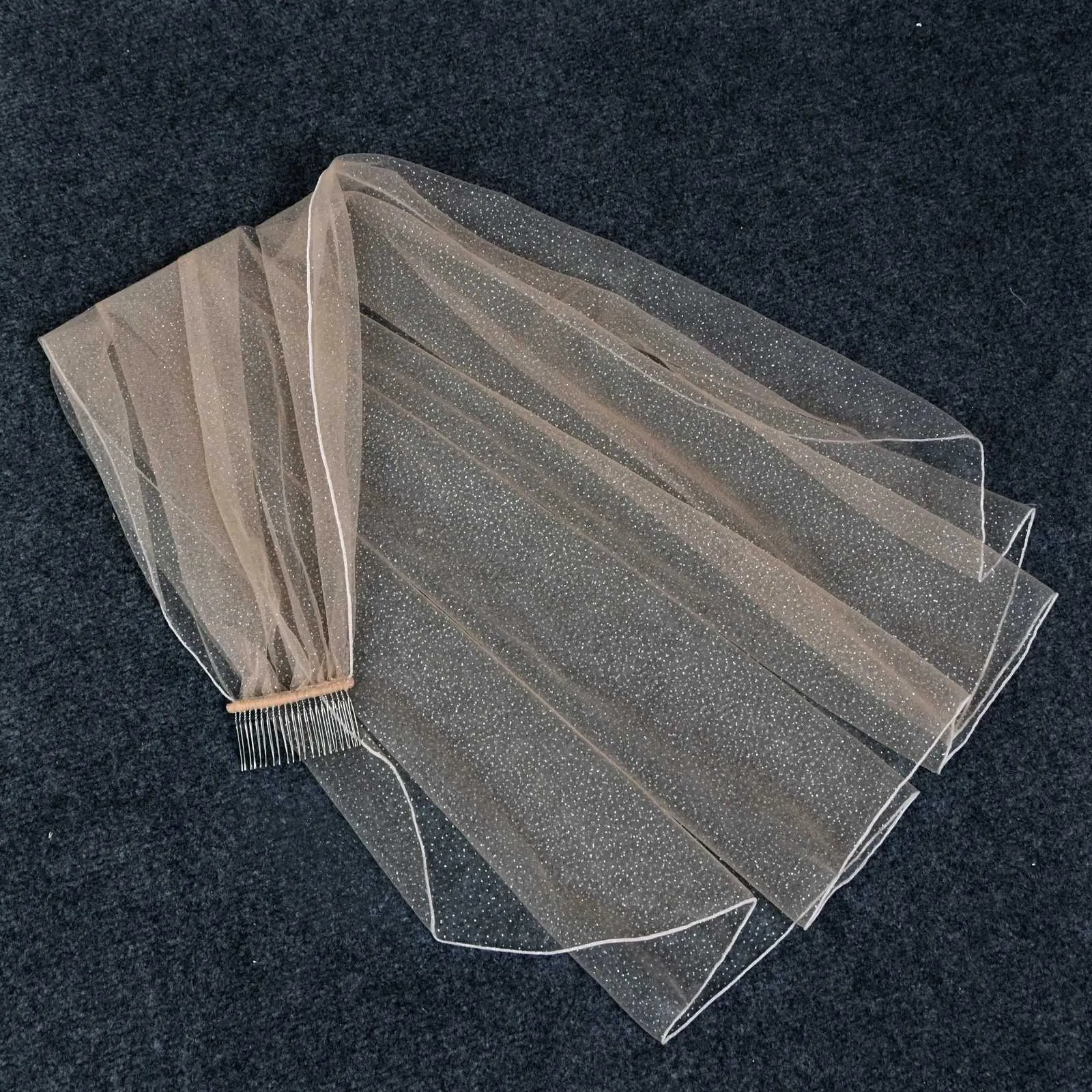 Champagne Bridal Veil 1 Tier Soft Tulle Veil For Wedding Bride_voghion.com