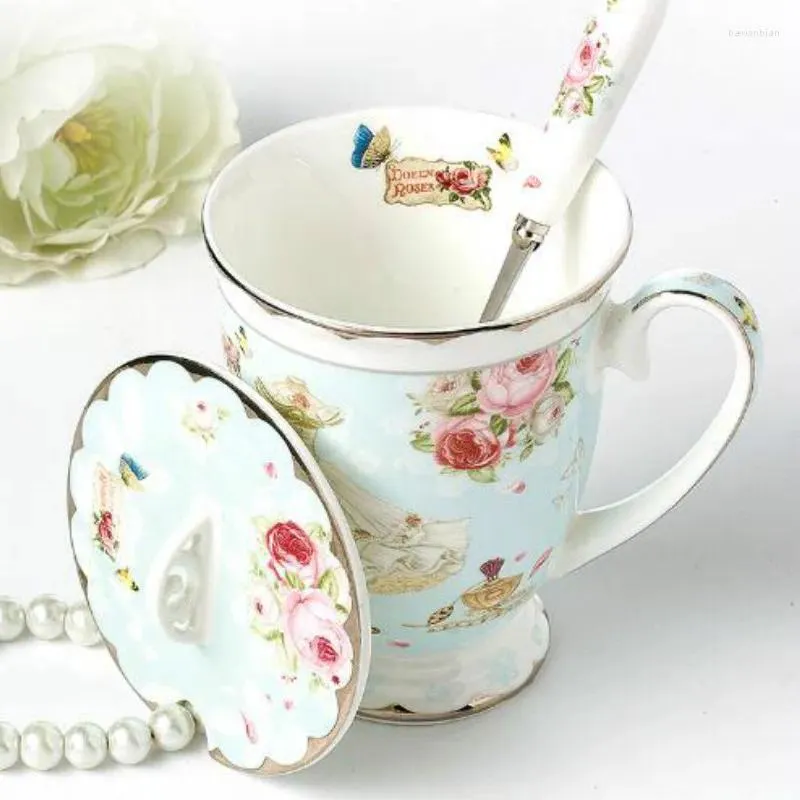 Кружки европейская креативная пастырская кружка с крышкой ложкой керамическая чашка костяная китайская косовая вода для молока молоко чай LB40114