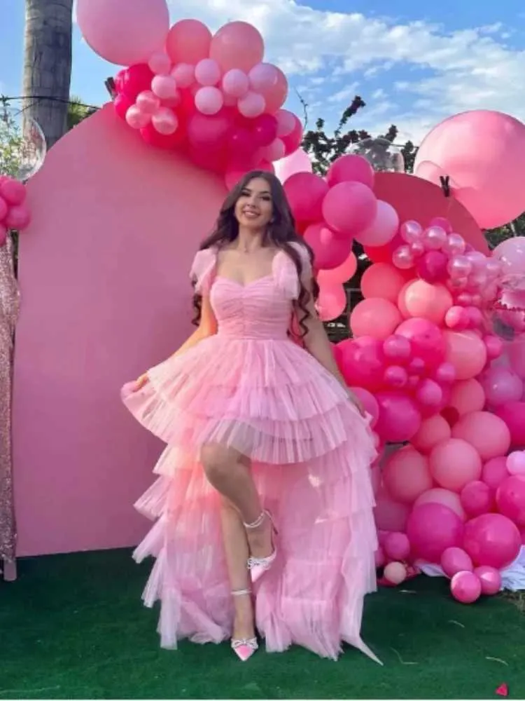 Landebahnkleider rosa Hochzeitsfeier Abendkleid elegante Luxus -Promi -Mesh -Kleider Abendkleid Frauen Geburtstagsfeier Prom 2024 Neu