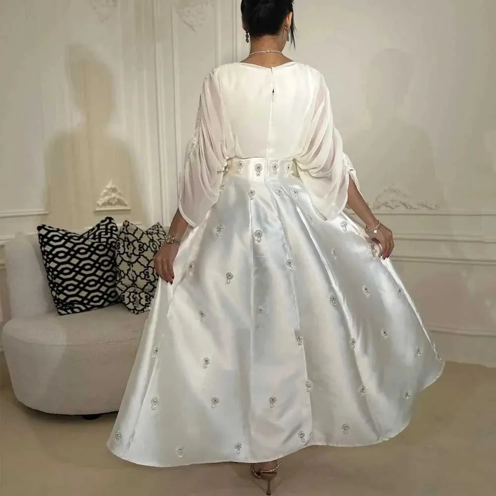 Runway Dresses V-Neck A-Line Elegant Satin Evening Dress Saudiarabien Formellt tillfälle Slim Fit Dress Lång ärm Ball Party Dress 2024
