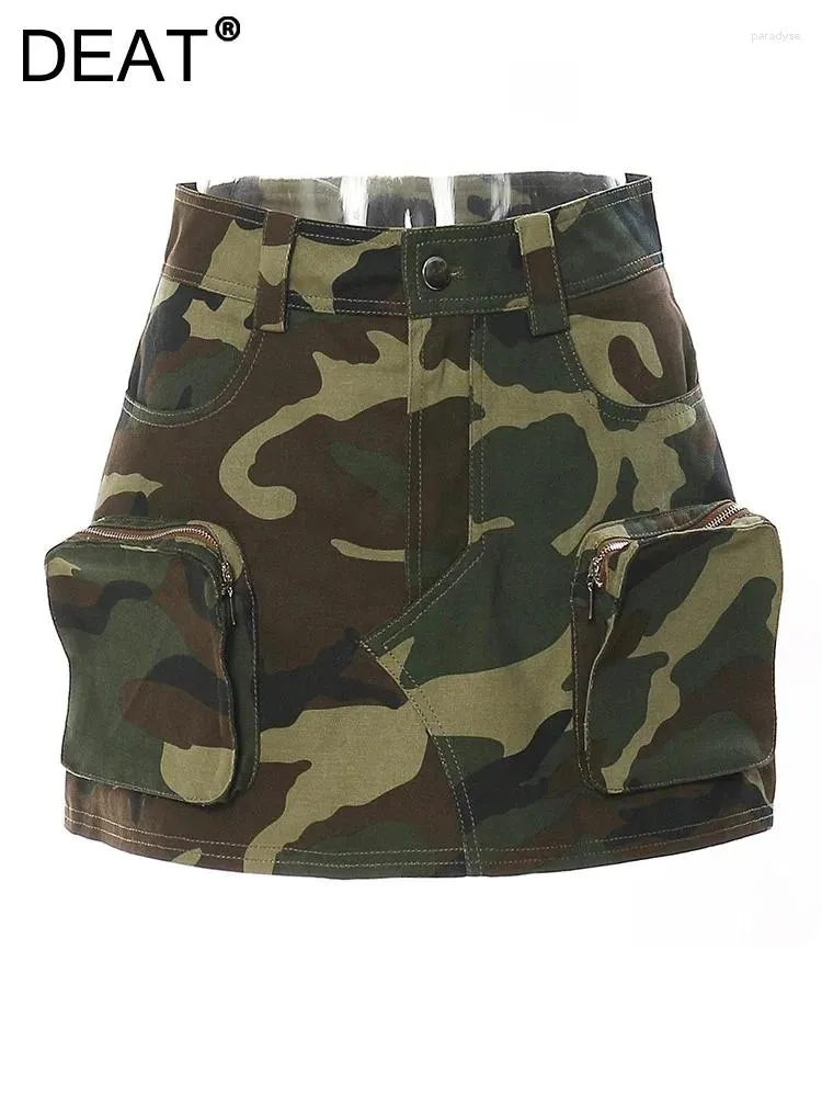 Rokken mode damesrok hoge taille camouflage lichtblauw bruine rits 3d pocket mini zomer 2024 tide 17a8515