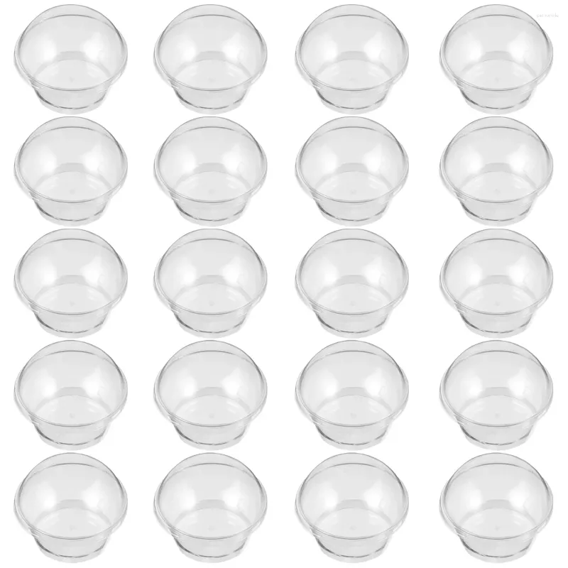 Paignes jetables Paies 1 Set 20 PCS Poudding rond en plastique avec couvercles (transparent)