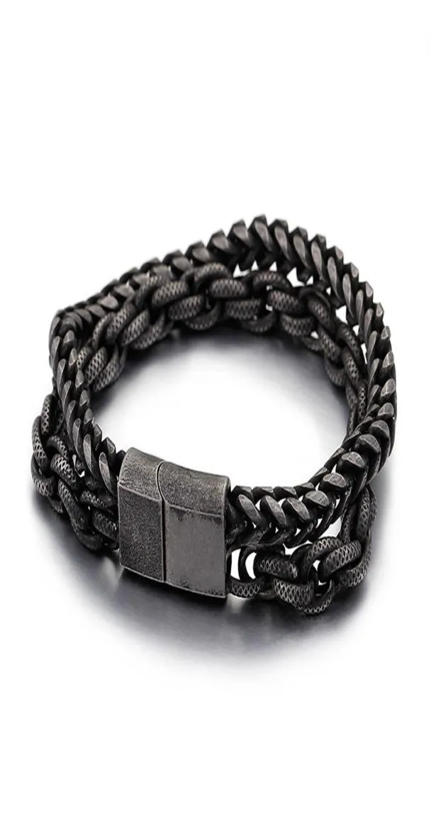 Punk Rock Vintage Matte 316 Bracelets de chaîne de liaison double couche en acier inoxydable Men039 Bracelet à chaîne de motards Hip Hop Bracelet 6503417
