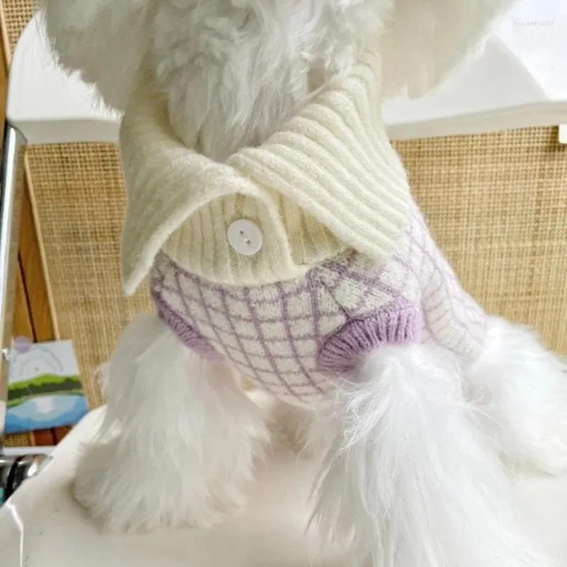 개 의류 애완 동물 자주색 격자 무늬 옷깃 스웨터 작은 고양이 테디 말지스 요크셔 작은 옷 가을 겨울 옷