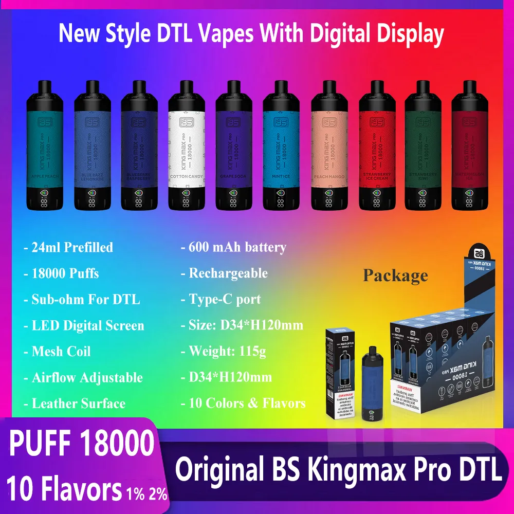 NUOVO VAPE MONOSTRAGGIO DI VAPO DI BUFFAGNO 18K 18000 BSE Sigarette BS KING MAX PRO SCREENTE LCD DTL SCOLA 18000 MESH BOOLLA 24 ML VAPE POD PREFE PILED 18K SHISHA PENCHISHA RICARICABILE