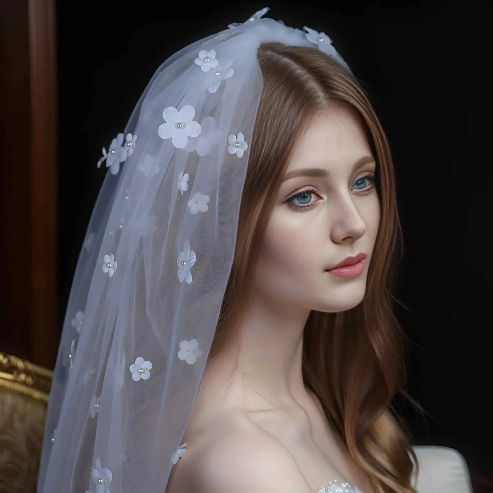 Hair Jewelry Short Wedding 3D Flowers Communion Wreath Girls Mini Bridal Veil Bachelorette Party Accessories for_voghion.com