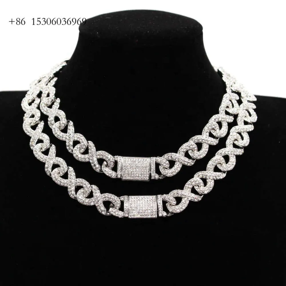 Hip Hop Sterling Sliver 15mm VVS Moissanite Diamond Cuban Link Chain för män