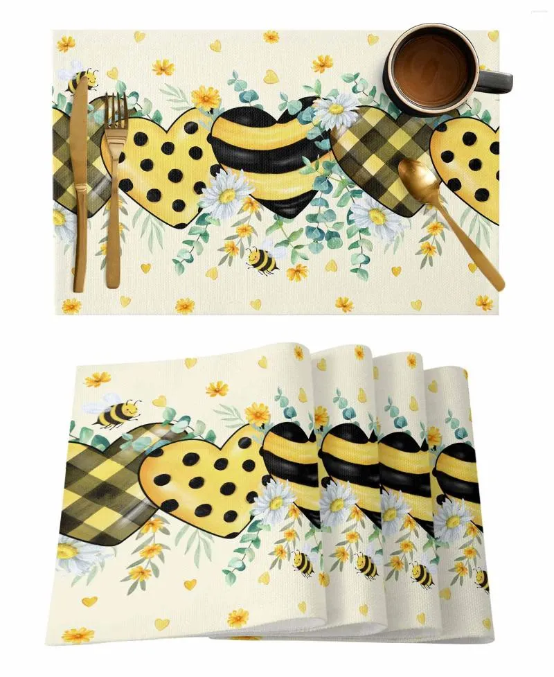 Tavolo tavolino api ad acquerello foglie di eucalipto foglie margherite da cucina gialla tazza da tazza tazza di battissima tamponi di caffè da caffè 4/6pcs desktops