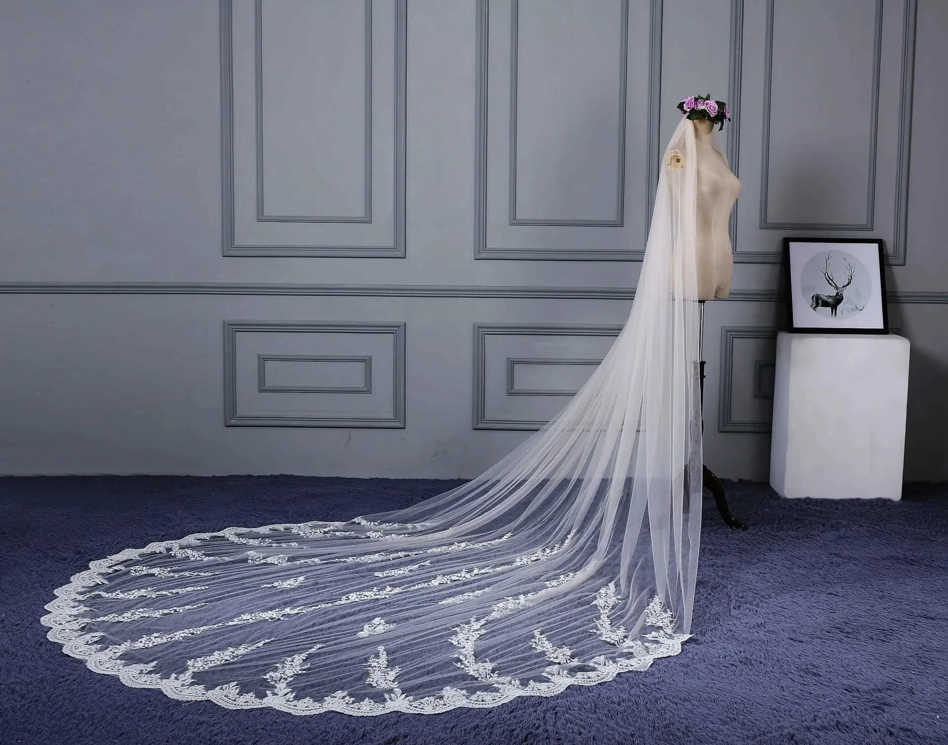 Gioielli per capelli 118 lunghi 110 larghi 1 strato applique in pizzo da sposa lunghezza cattedrale velo da sposa con pettine_voghion.com