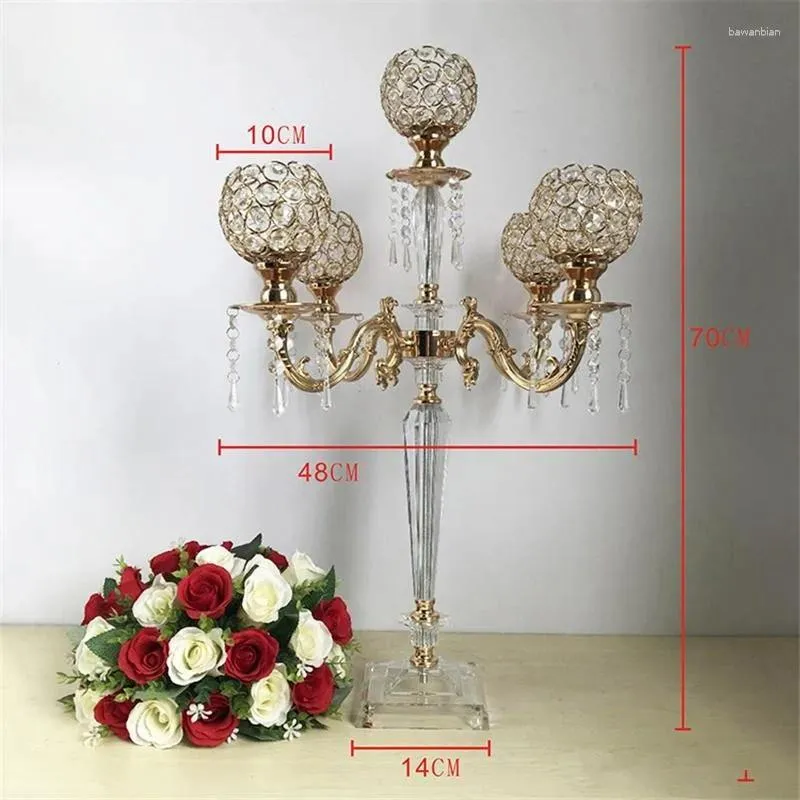 Titulares de velas 5 braços acrílico candelabras claro com pingentes de cristal Casamento castiçal mesa de casamento central peças de casa decoração