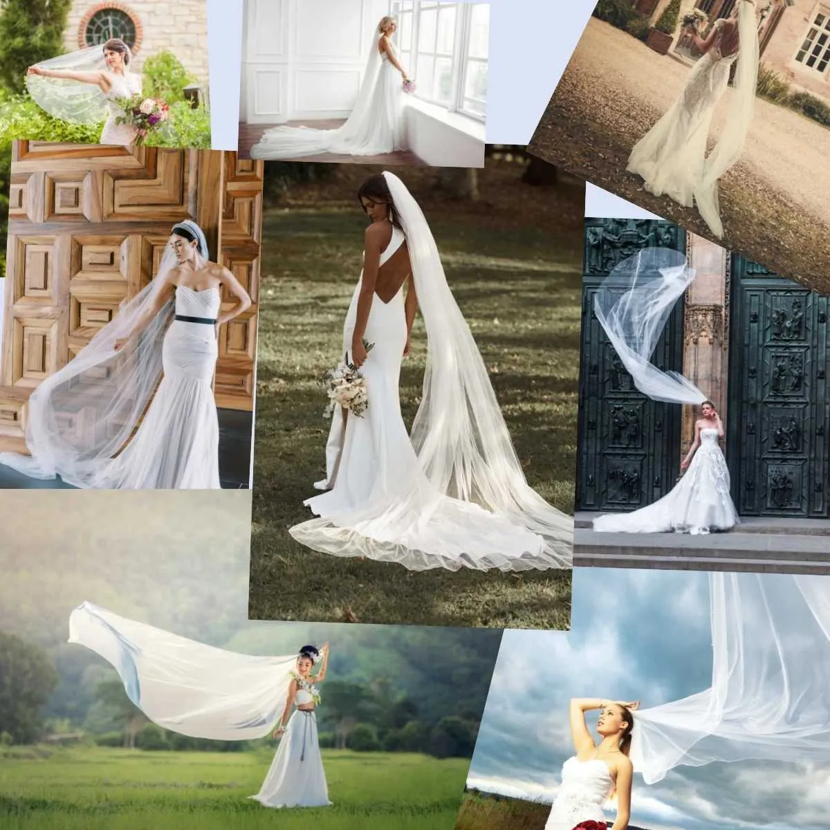 Gioielli per capelli M92 Velo lungo con pettine Velo da sposa cattedrale semplice 1 livello Bordo tagliato Sheer Soft Tulle120in Ampio matrimonio_voghion.com