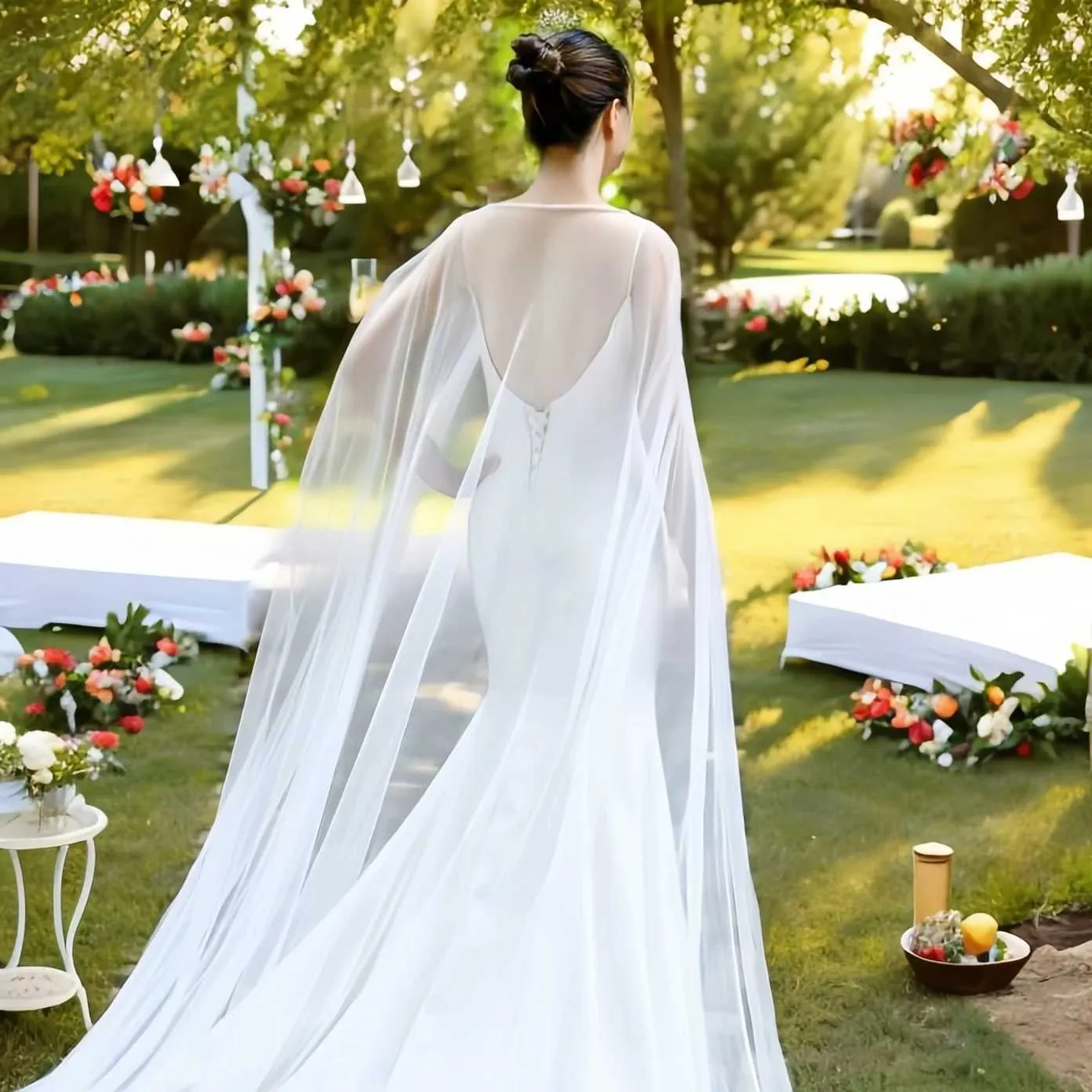 Jóias para cabelo femininas VG16 Long Cathedral Cape Veil Cloak Jacket para mulheres Simples Bolero Bridal Soft Tulle Shawl Wedding_voghion.com