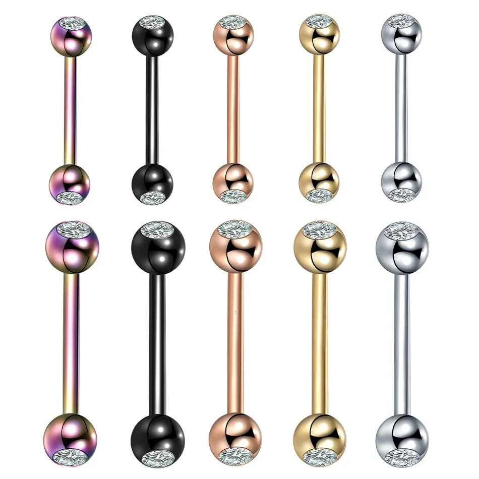 1PC Stainless Steel Crystal Tongue Piercing Barbell 14G 16G Charming Gem Ear Cartilage Helix Stud Jewelry Sexy Nipple Piercings 240429