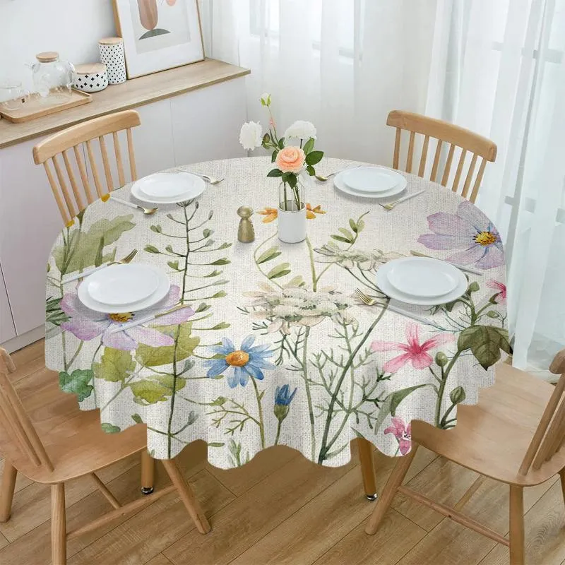 Tableau de table de chariot de printemps Herbes champs rétro imperméable nappe décoration couvercle rond pour la cuisine de mariage maison à manger à la maison