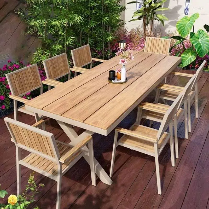Camp Meubles de jardin extérieur Villa longue table étanche Balcon de loisirs en bois et chaise anti-corrosion