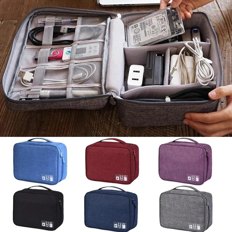 Sacs de rangement Sac de câble de données de voyage portable numérique USB Boîte à outils Chargeur Cosmetic Zipper Kit Accessoires adaptés