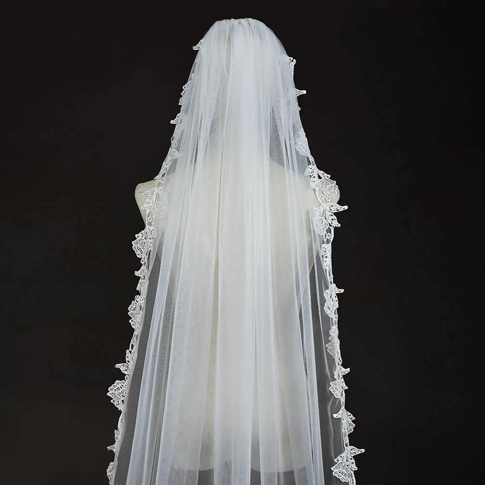 Bijoux de cheveux longs voiles de mariée avec peigne voile à 1 niveau bord festonné bordure en dentelle longueur cathédrale accessoires de mariage pour_voghion.com