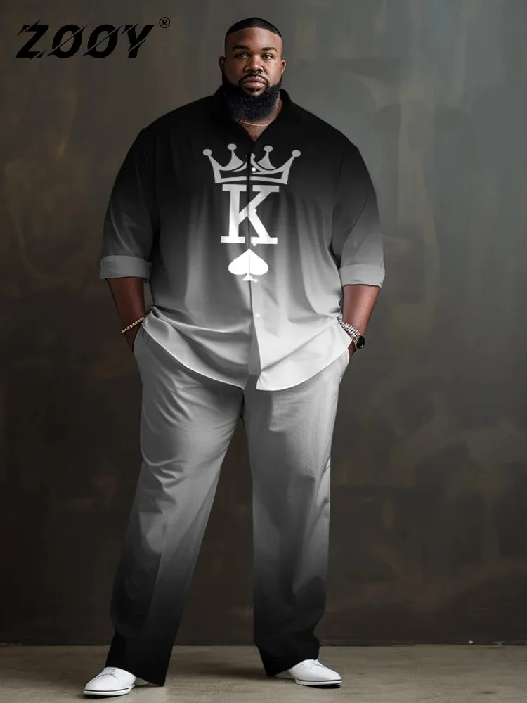 Zooy L-9xllarge Rozmiar Mens Business King Retro Retro Long-Sleeved Shirt proste spodnie Suit 240511