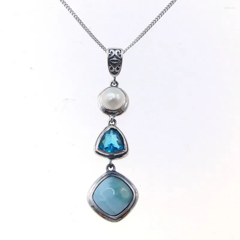 Hangende kettingen Handgemaakte 925 Sterling zilver Natuurlijk blauw Caribisch gebied Larimar parel ketting voor vrouwen dames meisjes sieraden cadeau trendy