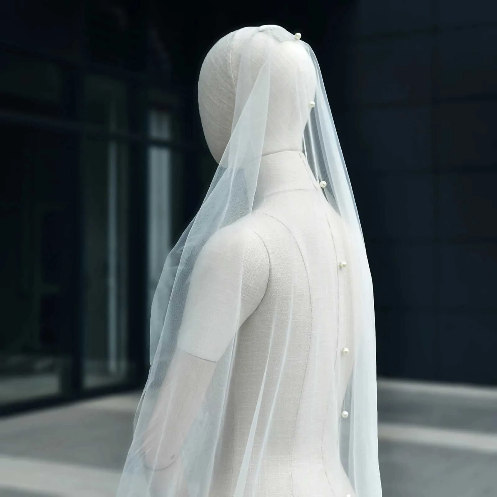 Hair Jewelry V64 Simple Pearls Bridal Veils Sheer Veil 1 Tier Cut Edge Beaded Short Soft Wedding Accessories for Bride_voghion.com