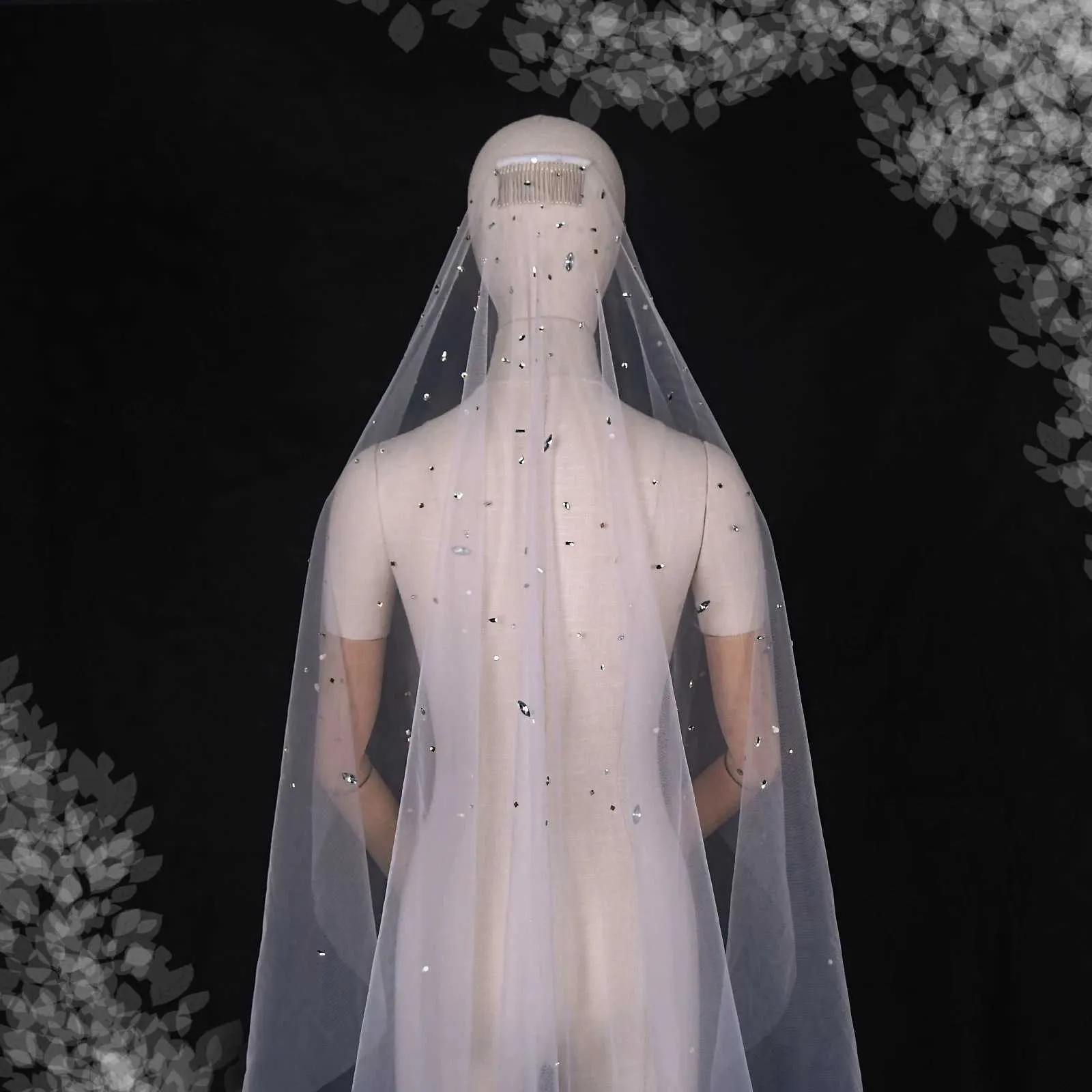 Gioielli per capelli V178 Veli da sposa con perline e cristalli, 1 strato, in tulle morbido con pettine, accessori da sposa per la sposa_voghion.com