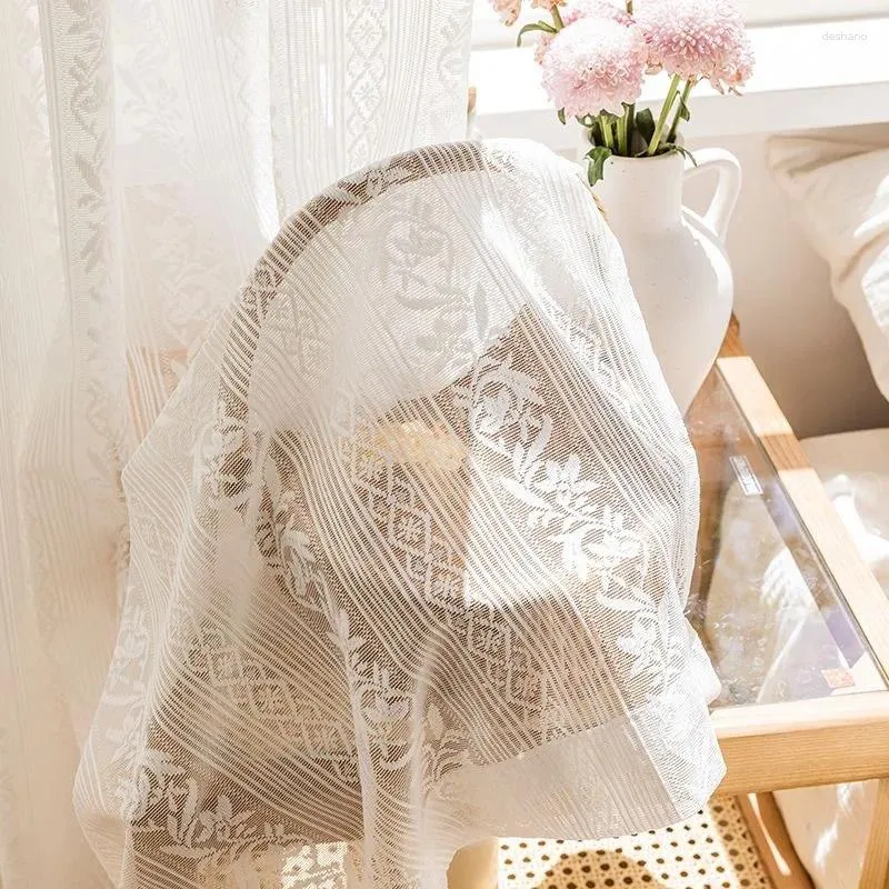 Kurtyna 1pc biały kwiat koronki pionowe zasłony paski do salonu Sheer Window Drape Balcony