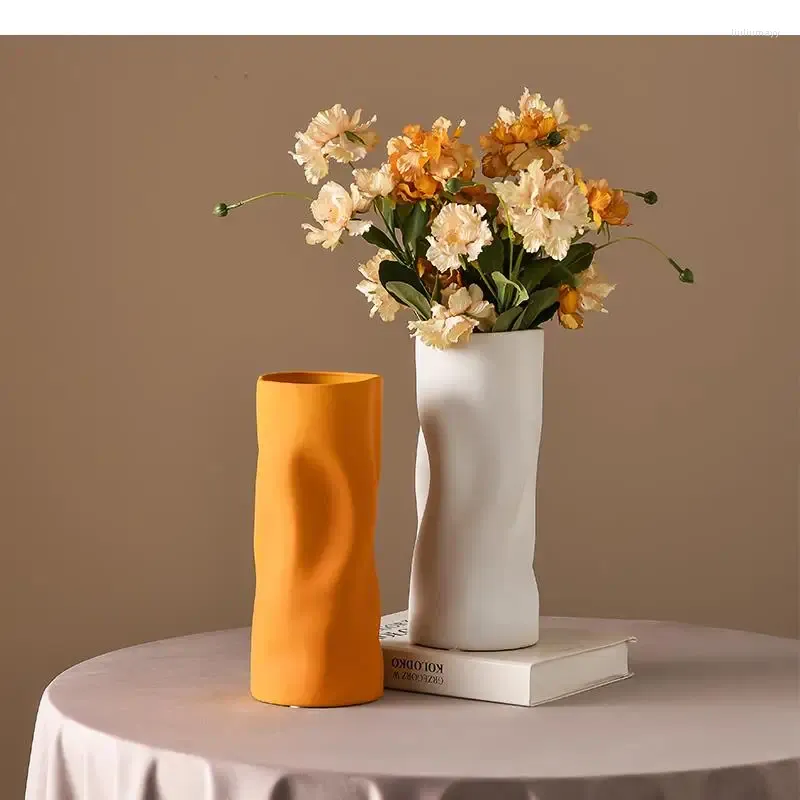 Vasen Keramik Vase kreative Falten Linien Blumenfarbe Kunsthandwerk Ornaments Arrangement Accessoires Home Dekoration