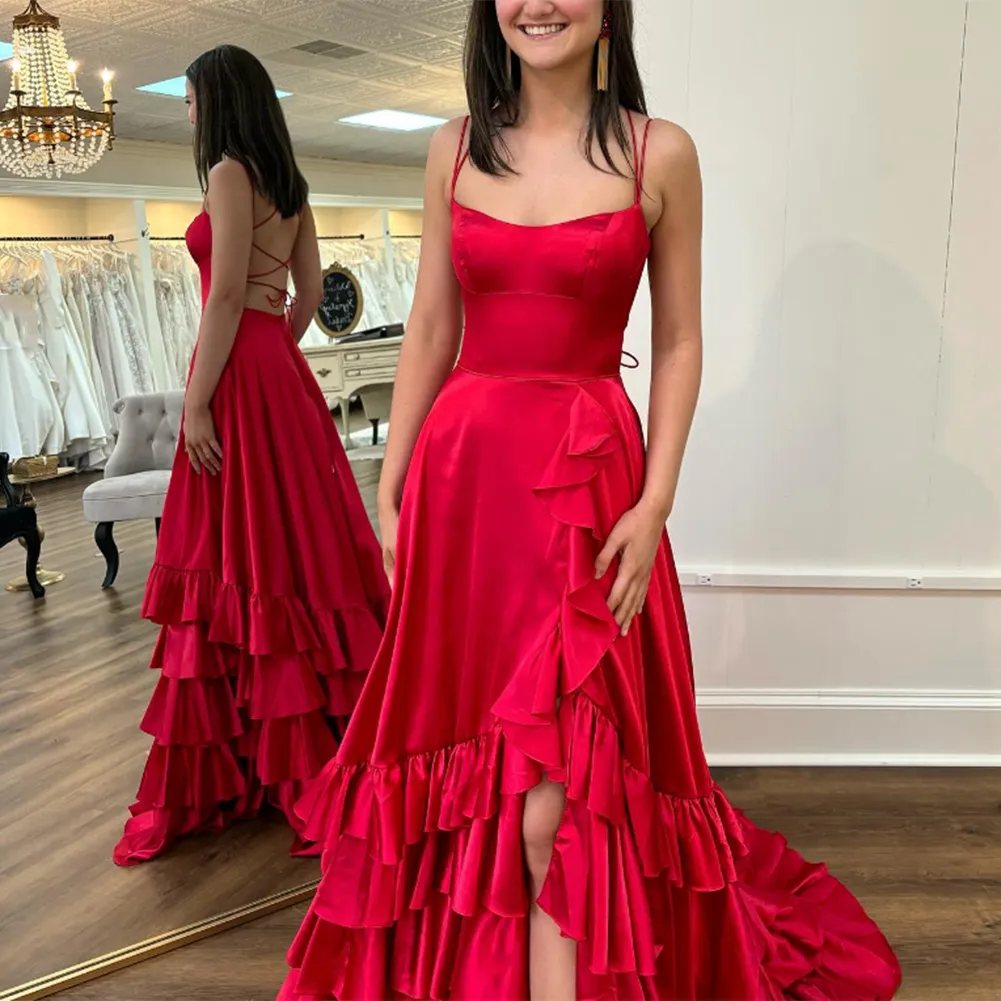 Spaghetti Strap Satin Formal Gown with Floor-Length Train and Lace-Up Back  for Winter Parties from Dhgate Boutique Occasion Dresses - price 106.54
