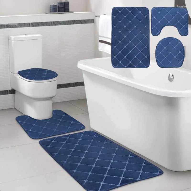 Tappetini da bagno 3pcs/set tappetino da bagno in stile nordico tappeto decorativo moquette colori solido tappeto non slip blu diamante in rilievo pavimento