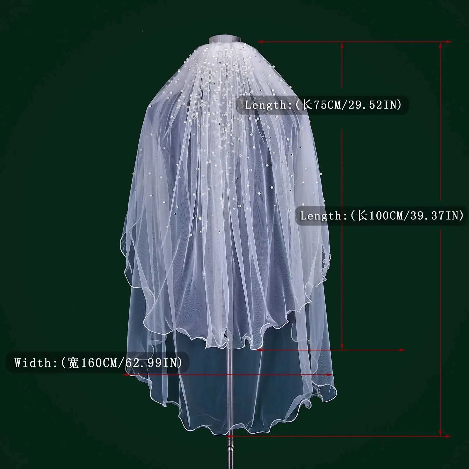 Hair Jewelry MZA32 2 Tier Veil with Blusher Pearls Bridal Veils Elbow Length Wave Pencil Edge Soft Wedding Accessories_ipsvogv.com