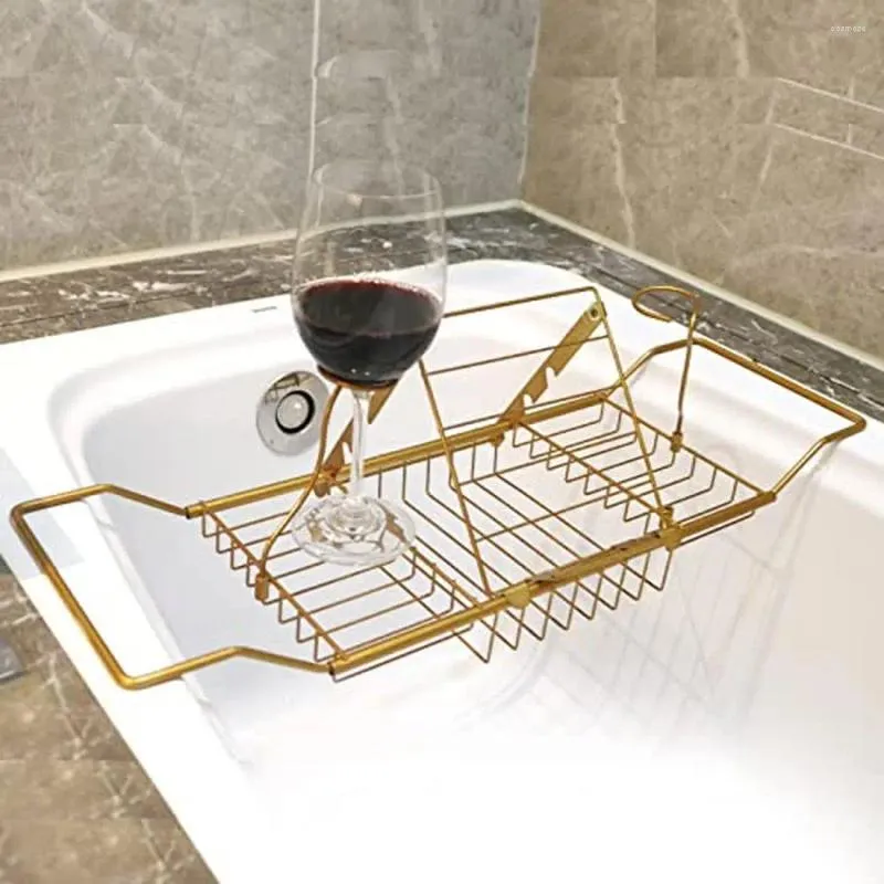 Boîtes de rangement Baignoire en acier inoxydable Caddy avec support de livre et porte-vin rouge Longueur réglable de la maison de cuisine de salle de bain Idéal