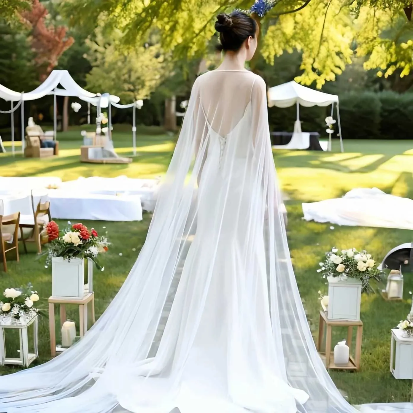 Jóias para cabelo femininas VG16 Long Cathedral Cape Veil Cloak Jacket para mulheres Simples Bolero Bridal Soft Tulle Shawl Wedding_voghion.com