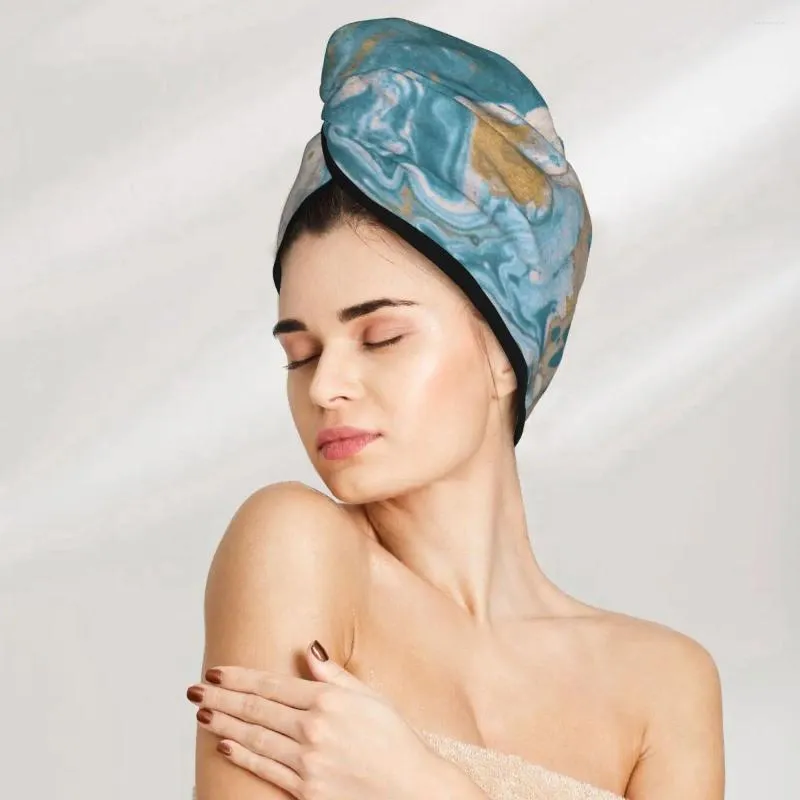 Serviette or bleu marbre texture de cheveux baignoire têtes de bain turban enveloppe rapide sèche pour séchage des femmes salle de bain