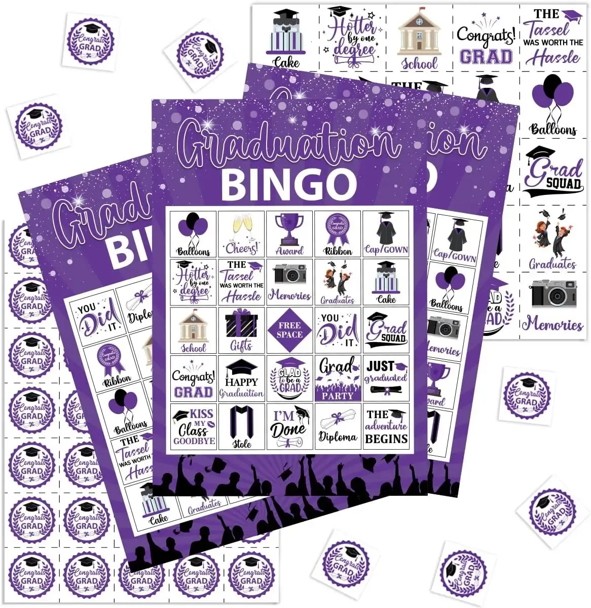 Examen bingospel för 24 spelare aktiviteter roliga grad party spel kort för hög skola eller college examen parti leveranser 240509