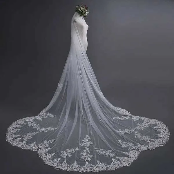 Haarschmuck Hochwertige Kathedrale Spitze Brautschleier Hochzeitszubehör Schleier Promotion mit Kamm 1T Kathedrale Hochzeit_voghion.com