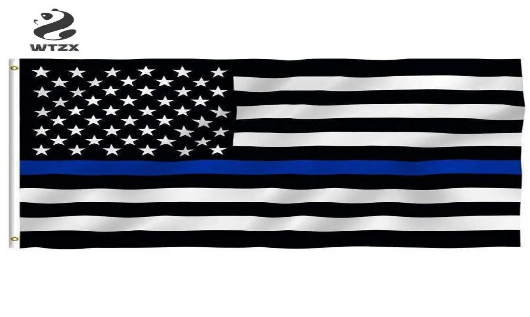 15090 Cm Subdued Thin Blue Line Stripes USA Flags Grommets Police Cops Flags Black White Blue Flags Whole DHL 9213397